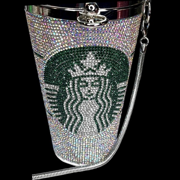 Starbucks Silver, Green & Gold Rhinestone Crossbody Purse - Picture 7 of 15